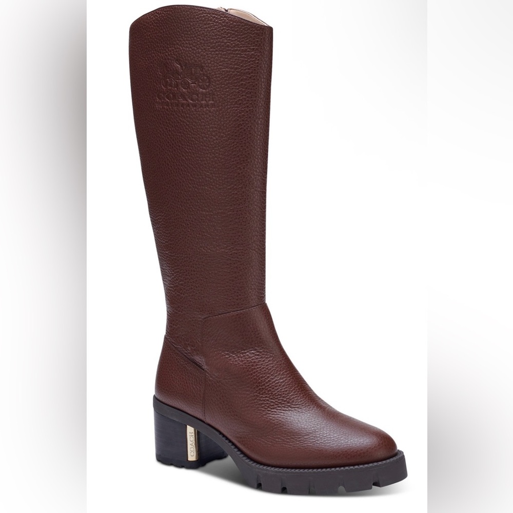 Coach Brown Cindy Pebbled Leather Riding Boot NEW